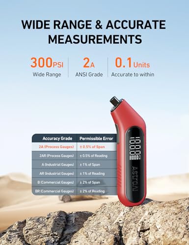 AstroAI Digital Tire Pressure Gauge 3-300PSI Calibrated to ANSI B40.7 Grade 2A (0.5%), Backlight and Flashlight, Presta Valve Adaptor Included, 4 Units, AAA Batteries, Red - color: Red, size: 1 Pack