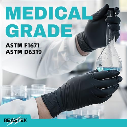 Beastek Nitrile+™ 4 Mil Disposable Exam Gloves, Latex & Powder-Free Medical Food Safe Glove for Cooking Cleaning, Black 100Ct - color: 100 Black (Large)