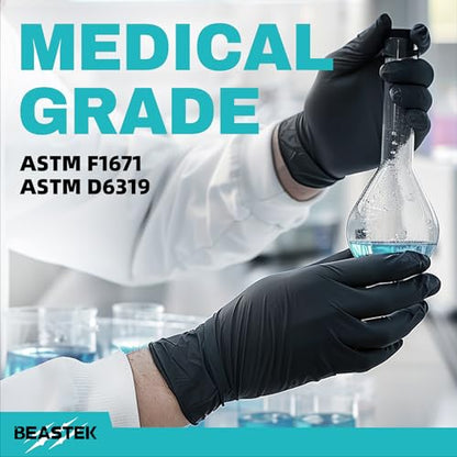 Beastek Nitrile+™ 4 Mil Disposable Exam Gloves, Latex & Powder-Free Medical Food Safe Glove for Cooking Cleaning, Black 100Ct - color: 1000 Black (X-large)