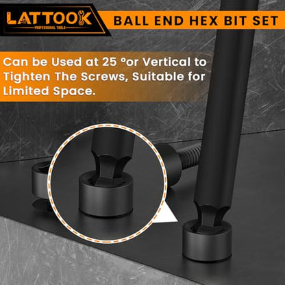 SAE Ball End Hex Head Allen Wrench Drill Bit Set | LATTOOK 10PCS Ball End Hex Bit Set Allen Hex Key, 4'' Long, Magnetic S2 Steel - style: 10PCS Ball Hex Bits