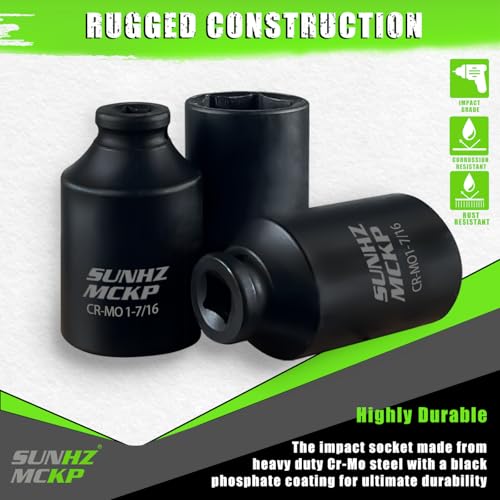 SUNHZMCKP 1/2 Impact Socket, SAE 1-7/16 In Deep 6 Point Socket, CR-MO, Axle Nut Impact Grade Socket for Easy Removal (SAE 1-7/16) - color: Sae, size: 1-7/16 inch