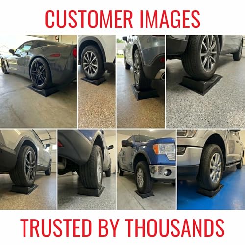 USA Made Extra-Wide Heavy-Duty Flat-Free Tire Ramps with 4 Thick Mats – Prevent Flat Spots During Long-Term Storage – Non-Slip HDPE Ramps Support 10 Tons – for Cars, RVs, Trucks – Set of 4
