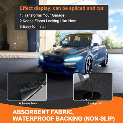 60" x 72" Oil Spill Mat - Garage Floor Mats for Under Car - Waterproof, Absorbent, Reusable, Washable, Protects Garage Floors or Driveways, Durable