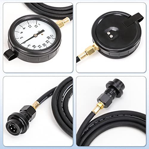 Fuel Pressure Tester Kit Compatible with TU-32-6 Fuel System Test 6.6 L | GM Duramax Diesel Gauge Assembly Test Kit with Quick Coupler 30 inHg 15 PSI 6FT Black Hose Storage Box