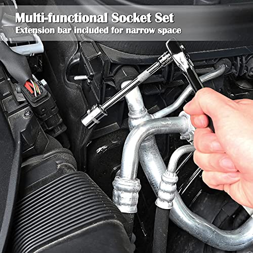46 Pcs 1/4” Drive Socket Ratchet Wrench Set with Storage Case, Includes Metric Bit Socket Set and Extension Bar for Auto Repair and Home Maintenance - size: 1/4” Drive 46Pcs
