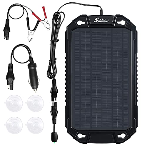 Sunway Solar Car Battery Trickle Charger & Maintainer 12Volt 8W Solar Panel Power Charger kit Portable Waterproof for Automotive RV Marine Boat Truck Motorcycle Trailer Tractor Powersports Snowmobile - size: 8W