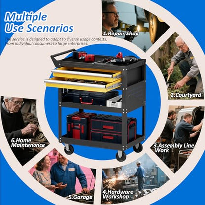 5-Tier Heavy Duty Tool Cart, 400 lbs Capacity Steel Rolling Cart with 2 Lockable Drawers and Pegboard for Garage Workshop Mechanic - size: 5-LAYER (TWO DRAWERS)