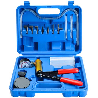 DASBET Hand Held Vacuum Pump Tester Set Vacuum Gauge and Brake Bleeder Kit | for Automotive (Blue) - color: Blue