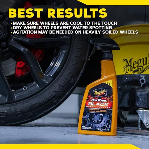 Meguiar's Hot Rims Black Wheel Cleaner, Deep Foaming Gel Specially Formulated to Effectively Clean Matte, Gloss, Satin, and Chrome Black Wheels, 24 Oz Spray Bottle - size: 24 Ounce (Pack of 1), style: Hot Rims Black Wheel Cleaner