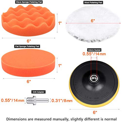 6 Inch Buffing and Polishing Pad Kit 11 PCS with Drill Adapter - size: 6Inch-11PCS