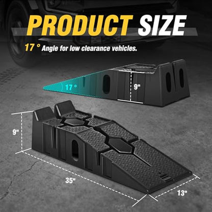 DNA Motoring 7" Car Lift Ramp, 9" Working Width, 2-Pack Vehicle Parking Ramp Stand - 2.5 T G.V.M Capacity for One Pair, Multifunctional Portable Ramp for Car Service, TOOLS-00816-B - size: 35"L x 13"W x 9"H