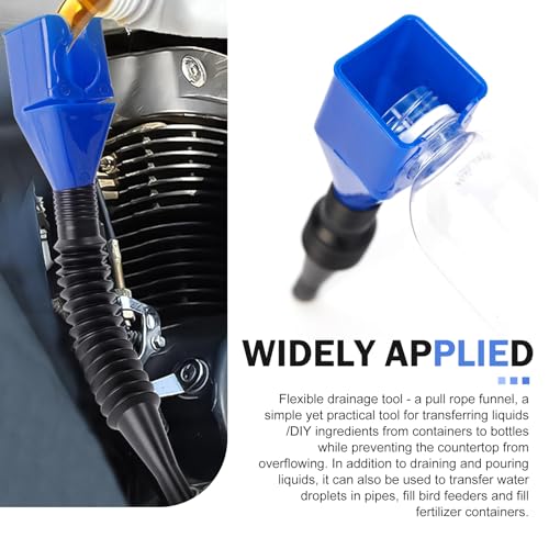 4Pcs Flexible Funnel Drain Tool, Foldable Extendable Hose, Square Card Design No-spill Oil Funnel, Universal for Car Motorcycle (Blue)