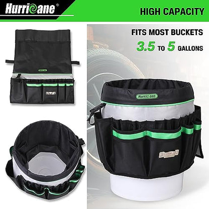 HURRICANE 5 Gallon Bucket Tool Bag Organizer, Garden Tool Caddy with 52 Pockets, Waterproof for Most Buckets