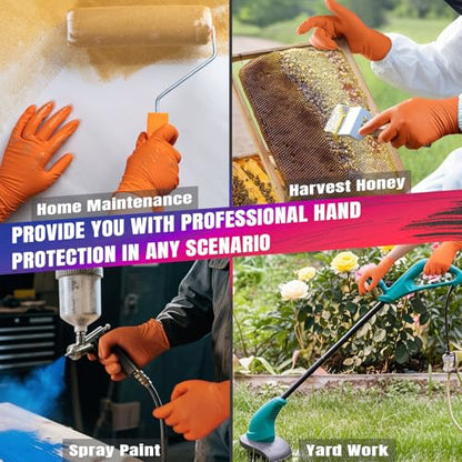 FINITEX Industrial Diamond Texture Nitrile Orange Glove - 100/1000PCS Chemical Resistant 6.3mil Mechanic Disposable Gloves - color: Orange (X-large 100)
