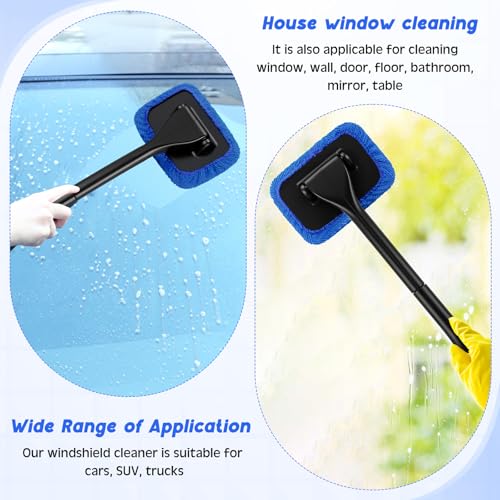 FoldTier 8 Pcs Car Windshield Cleaner Tool Kit with Removable Handle, Microfiber Towel Pads, Brush, Empty Spray Bottle for Auto Glass Wiper Suvs Rvs & Home Windows(Royal Blue) - color: Royal Blue
