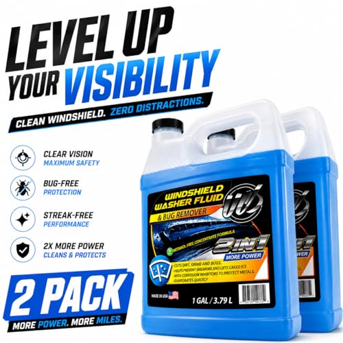 UCS 2-in-1 Windshield Washer Fluid 2-Pack (1 Gallon Each, 256 fl oz Total) – Ready to Use, Streak-Free Formula, All-Weather Cleaning, Removes Bugs, Dirt & Road Grime – Premium Windshield Cleaner - color: Blue, size: 128 Fl Oz (Pack of 2)