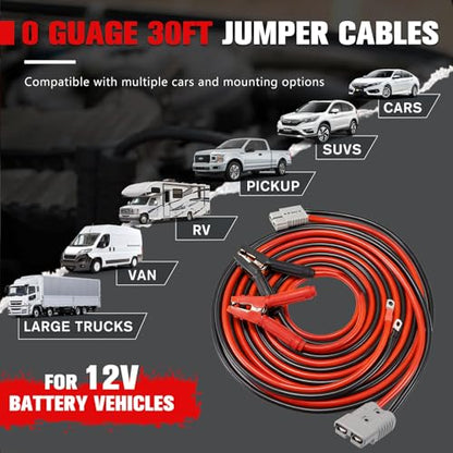 FIERYRED 0 Gauge 30 FT Quick Connect Jumper Cables, 1200A Heavy Duty Booster Cables with Travel Bag, Heavy Duty Battery Jumper Cable for Truck, Diesel Trucks, SUV and Car - size: 0 Gauge 30 FT w/Andersen Connector