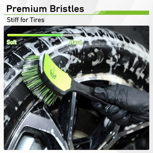 MVEQRRN 9PCS Car Detailing Brush Set, Boar Hair Detailing Brushes,Car Detailing Wheel Kit (Green) | Ultra Soft No Scratch, Car Dust Brush,Car Detailing Brushes Kit, Detail Brushes Car Detailing for Interior Exterior - color: 9pcs green detail wheel brush