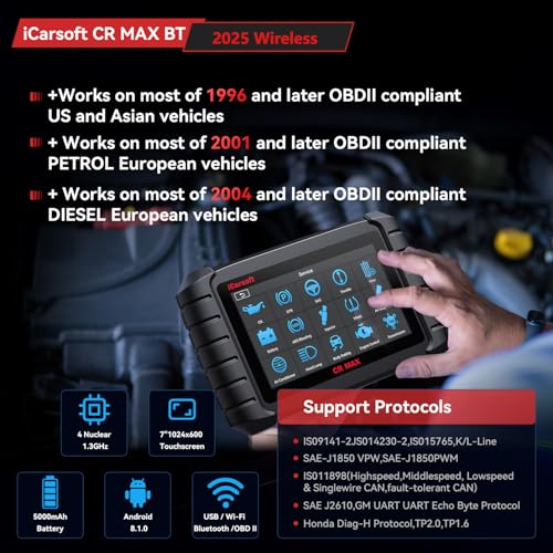 iCarsoft CR Max BT Wireless OBD2 Scanner, All System Car Diagnostic Tool, 50 Reset+Extra 46 Service, 40000+Bidirectional Tests, ECU Coding, Battery Registration,CANFD, Auto VIN, Free Update