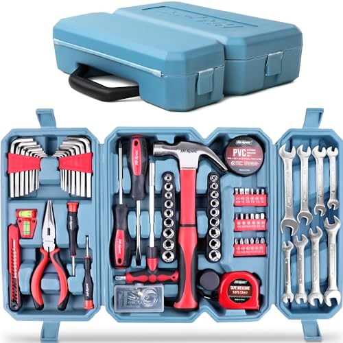 Hi-Spec 73pc Home and Garage Tool Kit Set. Essential Household and Auto Repair Tools. Includes Pliers, Sockets, Wrenches and a Hex Key Set in a Toolbox Carry Case - size: SAE and Metric_73 PCS