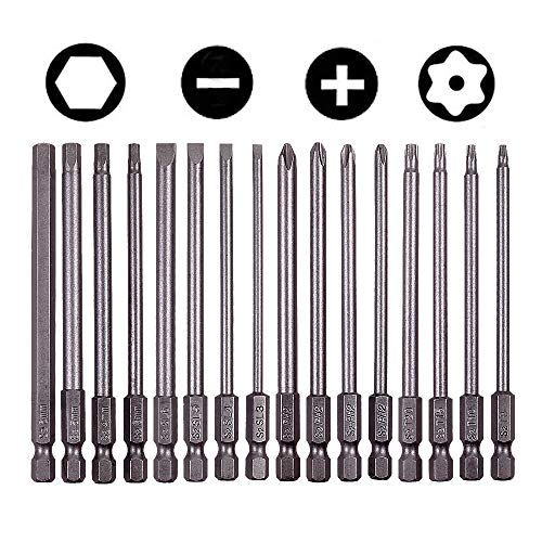 Rocaris 16 Pack 1/4 Inch Hex Shank Long Magnetic Screwdriver Bits Set 4 in Power Tools(Slotted+Cross+Hex+Plum blossom) - size: 16Pcs(Slotted+Cross+Hex+Plum Blossom)