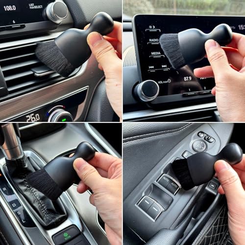 Car Detailing Brush, Soft Bristle Cleaning Brush, Scratch-Free Auto Duster Tool for Dashboard, Air Vents, Leather & Interior Cleaning (Black) - color: Black
