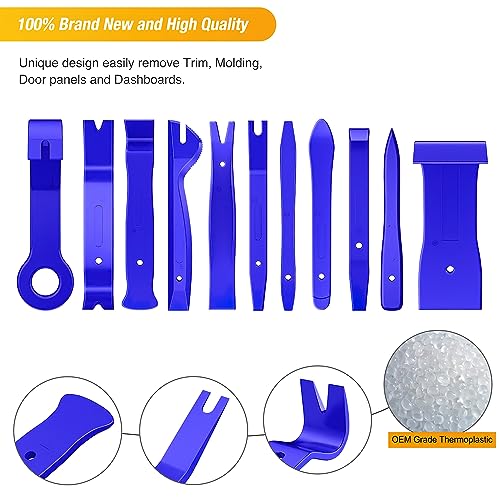 GOOACC 40Pcs Trim Removal Tool,Auto Terminal Removal Key Tool,Auto Clip Pliers Stereo Removal Tools,Car Upholstery Repair Removal Kit,Precision Hook and Pick Set,Wiring Threader,Car Film Scrape-Blue - color: Blue