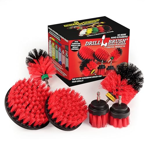 Drillbrush Headstone Cleaning Supplies - Outdoor Power Brush - Fountain Cleaner Tool - Deck Scrubbing Tool - Patio Cleaning Brush - Concrete Garage Floor Cleaner - Granite Scrubber Kit for Drill - color: Red