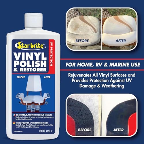 STAR BRITE Vinyl Cleaner, Polish & Protectant - Cleans, Renews, Brightens & Protects All Vinyl Surfaces - Marine Grade Polish & UV Protectant - 16 OZ (091016P) | Renews faded boat seats, car interiors and home furnishings, wipe-on buff-off application, po