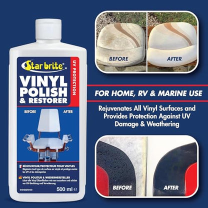 STAR BRITE Vinyl Cleaner, Polish & Protectant - Cleans, Renews, Brightens & Protects All Vinyl Surfaces - Marine Grade Polish & UV Protectant - 16 OZ (091016P) | Renews faded boat seats, car interiors and home furnishings, wipe-on buff-off application, po