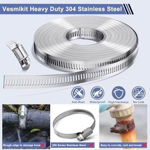 Hose Clamps- Stainless Steel Hose Clamp DIY 50FT Metal Strap + 24 Stronger Fasteners Large Adjustable Worm Gear Clamps for Fuel Line, Plumbing, Automotive, Mechanical, Pipe, Tube,Garden,Duct - size: 50FT Metal Strapping+24 Fasteners
