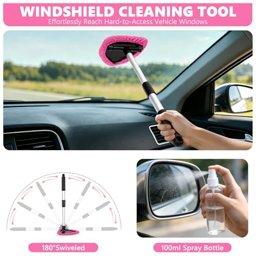 21PCS Car Detailing Kit Interior Cleaner - with Handheld Car Vacuum, Windshield Cleaning Tool, Detailing Brushes, Car Cleaning Supplies Kit for Women Men (Pink) - color: pink