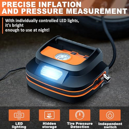 131 Pieces Car Emergency Safety Kit Bag with Air Compressor Jumper Cable Tire Pressure Gauge Roadside Emergency Car Kit for Vehicles