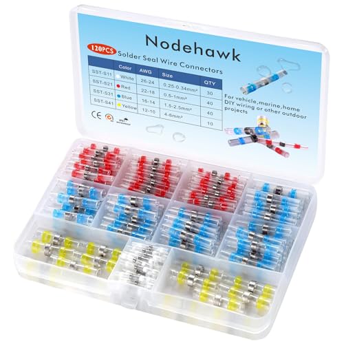 120PCS Heat Shrink Solder Butt Connectors Kit, Waterproof Insulated Electrical Wire Terminals, Waterproof Marine Automotive Wire Connectors (White Red Blue Yellow) - size: 120 PCS
