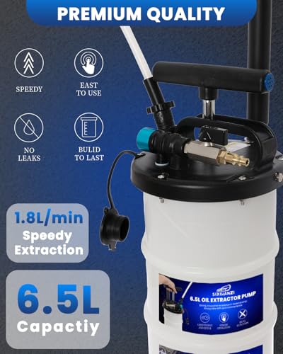 SIXIWANZI 6.5L Oil Extractor Pump, Pneumatic/Manual Fluid Extractor with Pipe Storage Units