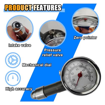 JOYCOURT Tire Pressure Gauge for Cars (0-100 Psi), Digital Mechanical Tire Air Pressure Tester, 2PCS