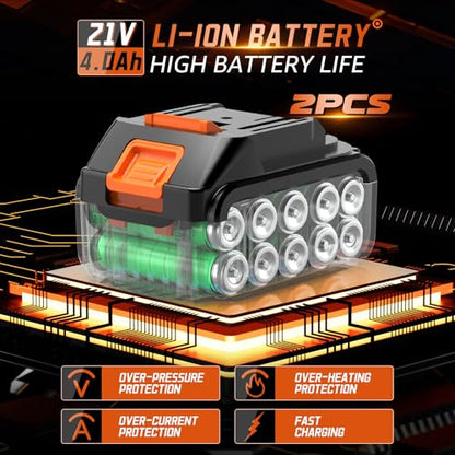 1600Nm(1200Ft-lbs) High Torque Cordless Impact Wrenches 1/2" Brushless Impact Gun Wrench with 2 x 4.0Ah 21V Batteries, 6 Sockets, Extension Bar, Variable Speeds for Home/Car/Truck/RV/Mower - size: 1600N.m