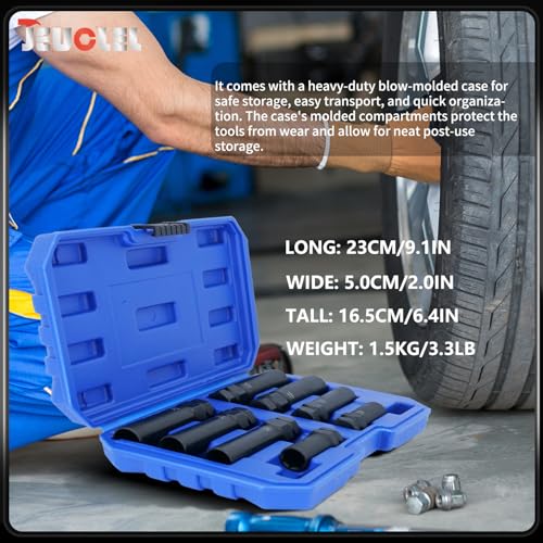 8PCS Spline Lug Nut Socket Set, 5, 6, 7, 12 Spline Locking Lug Nut Key, SAE & Metric Locking Lug Nut Removal Tool, for Easy Removing of Aftermarket & Factory Wheel Lug Nuts