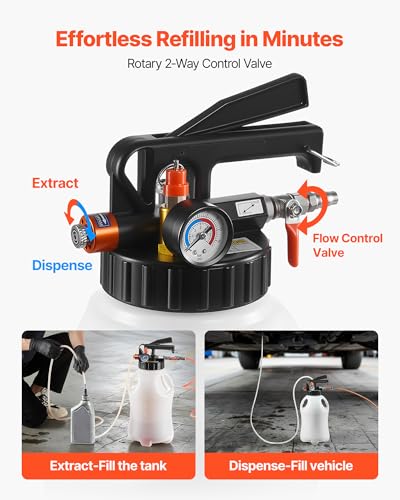 VEVOR Transmission Fluid Pump, 8 L Pneumatic Oil Fluid Extractor, ATF Refill Dispenser Transfer Pump with 15 ATF Adapters, Oil Extractor Dispenser with HDPE Tank for Cars, Boats, Lawn Mowers