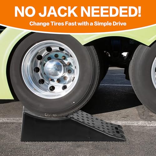 2 Pack 20000lbs Tandem Wheel Ramp, Concave Portable Ramp, Heavy Duty Tire Changing aid on Tandem Dual Axle Trailer, 5.5in Tire Lift Trailer Wheel Jack RV Flat Tire Ramp (2)