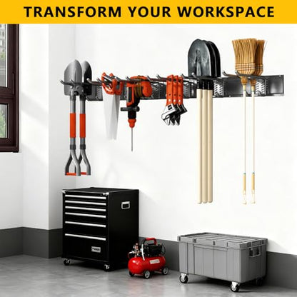 Garage Tool Organizer Wall Mount, Heavy-Duty Garage Storage System and Garden Tool Organizer with Adjustable Hooks for Shovel, Snowboard, Yard Tools and Shed (64"-10hooks) - size: 64"-10hooks