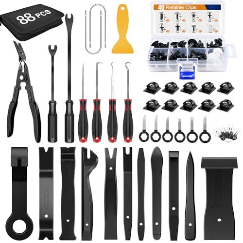 GOOACC 88Pcs Trim Removal Tool, Auto Push Pin Bumper Retainer Clip Set Fastener Terminal Remover Tool Adhesive Cable Clips Removal Kit Car Panel Radio Removal Auto Clip Pliers, Black - color: 88Pcs Clips Removal Kit Black