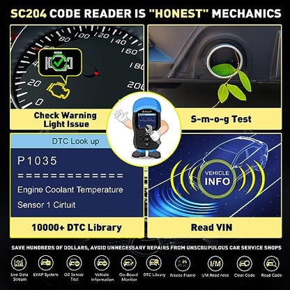 CGSULIT SC204 Enhanced OBD2 Scanner Diagnostic Tool, Check Engine Code Reader With Reset, Smog Check, Clear Code, Live Data & More, Car Code Readers & Scan Tools for All OBDII/EOBD Vehicles After 1996 - color: SC204 Code Reader-Black