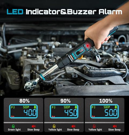 Seesii 3/8" Digital Torque Wrench, ±2% Accuracy, 0–220 N·m/0–162 ft-lbs, LCD Display, Real-Time & Peak Modes, Preset & Data Storage, Dual Alarm, Electric Torque Wrench for Bicycle, Car, Motorcycle