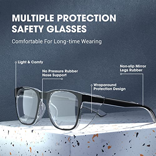 TOREGE Safety Glasses For Men,Clear Anti-Fog Anti-Blue Light Safety Goggles Scratch Resistant For Women Nurse - color: Black&gray