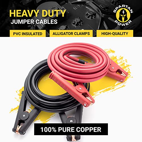 Spartan Power Heavy Duty Jumper Cables with Alligator Clips, 100% Pure Copper Wire, Positive & Negative Leads Battery Cable, Made in the USA - 1/0 AWG Gauge Cable, 10 ft - size: 1/0 AWG 10 Foot