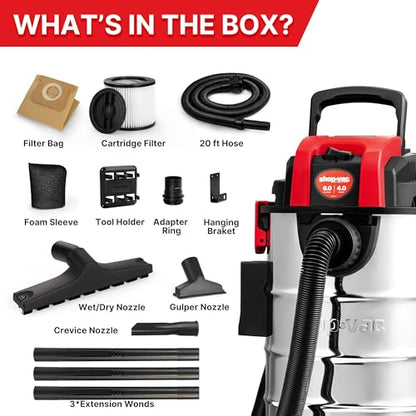 Shop-Vac 6 Gallon 4.0 Peak HP Wet/Dry Vacuum, Wall Mountable Shop Vacuum | Compact Shop Vac with Up to 20 ft Extra Long Hose & Accessories - Ideal for Jobsite, Garages, Car & Workshops - size: 6 gallon
