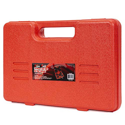 XtremepowerUS 10-Pieces Universal Oil Change Filter Cap Wrench Cup Socket 3/8" inch Square Drive Oil Canister Socket with Case, Red/Black