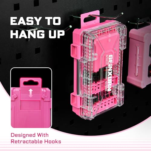 Geinxurn 55Pcs S2 Steel Magnetic Impact Bit Set | Phillips, slotted, square, Torx bits; impact-rated holder & socket adapter, pink case - style: STKB055A-PK