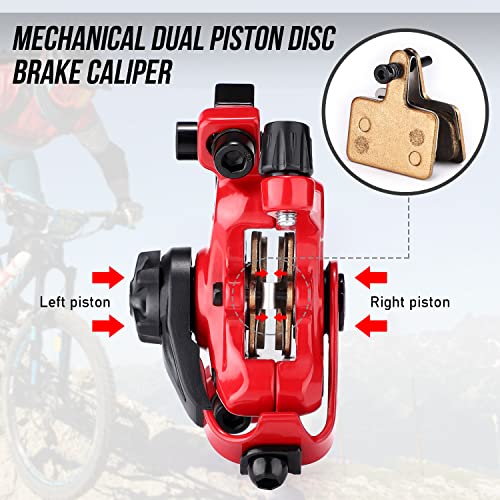 TOBWOLF 1 Pair Mechanical Disc Brake Kit, MTB Front & Rear Disc Brake Caliper with 160mm Rotor, Dual Piston Mechanical Disc Brake Set, Bicycle Accessories for Mountain Bike, Road Bike, BMX - Red - color: Mechanical Disc Brake Set - Dual Piston （Red）